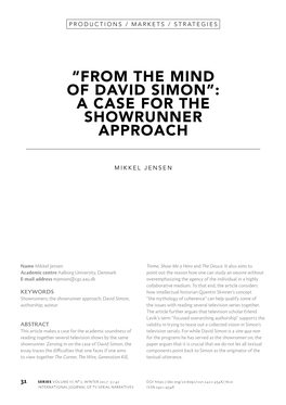 From the Mind of David Simon”: a Case for the Showrunner Approach
