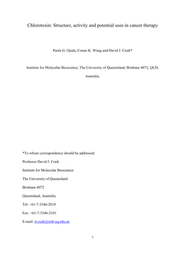 Chlorotoxin: Structure, Activity and Potential Uses in Cancer Therapy