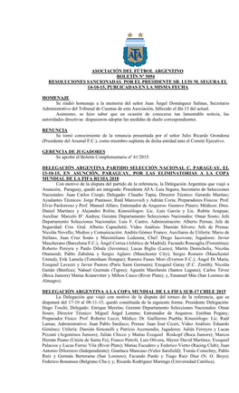 Asociación Del Fútbol Argentino Boletín Nº 5094 Resoluciones Sancionadas Por El Presidente Sr