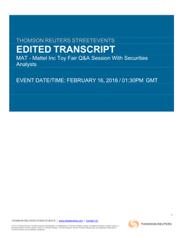 Event Transcripts Are Based, Companies May Make Projections Or Other Forward-Looking Statements Regarding a Variety of Items