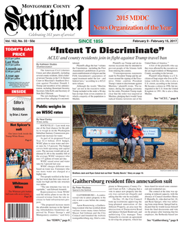 THE MONTGOMERY COUNTY SENTINEL FEBRUARY 9, 2017 EFLECTIONS R the Montgomery County Sentinel, Published Weekly by Berlyn Inc