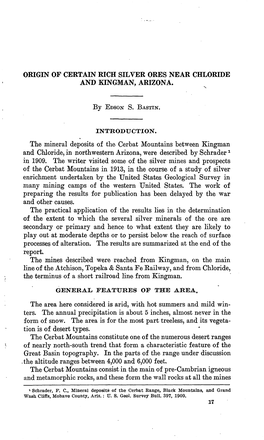 Origin of Certain Rich Silver Ores Near Chloride and Kingman, Arizona