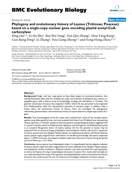 Phylogeny and Evolutionary History of Leymus (Triticeae; Poaceae) Based