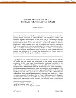 Senate Reform in Canada: the Case for an Elected Senate