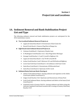 Project List and Locations 1A. Sediment Removal and Bank