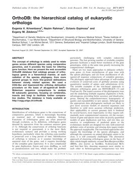 The Hierarchical Catalog of Eukaryotic Orthologs Evgenia V