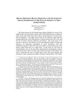 Digital Divisions: Racial (In)Justice and the Limits of Social Informatics in the State of Georgia Vs