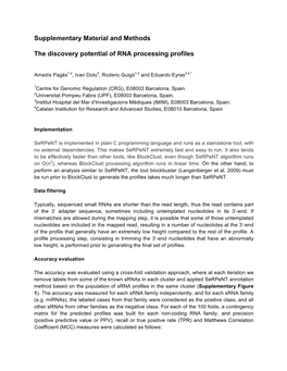 Supplementary Material and Methods the Discovery Potential of RNA Processing Profiles