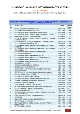 Isi Indexed Journal's List with Impact Factors