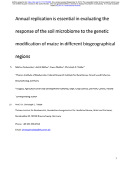 Annual Replication Is Essential in Evaluating the Response of the Soil