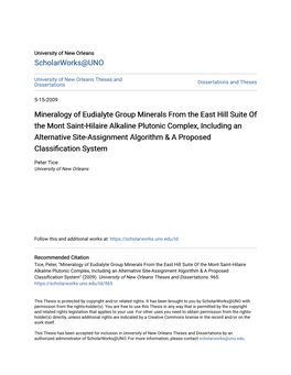 Mineralogy of Eudialyte Group Minerals from the East Hill Suite Of