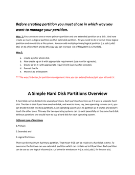 A Simple Hard Disk Partitions Overview