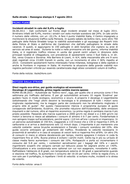 Sulla Strada – Rassegna Stampa 6 7 Agosto 2011