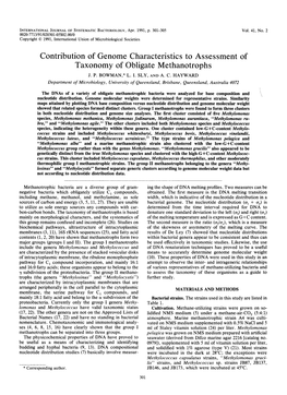 Contribution of Genome Characteristics to Assessment of Taxonomy of Obligate Methanotrophs J