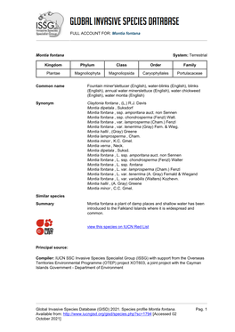 Montia Fontana Global Invasive Species Database (GISD)