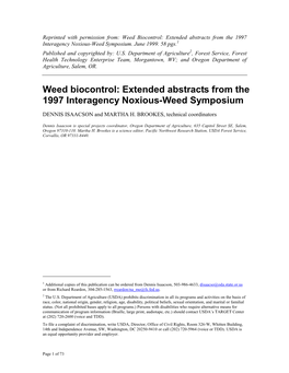 Weed Biocontrol: Extended Abstracts from the 1997 Interagency Noxious-Weed Symposium