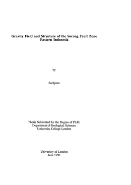 Gravity Field and Structure of the Sorong Fault Zone Eastern Indonesia