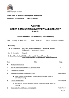 (Public Pack)Agenda Document for Safer Communities Overview and Scrutiny Panel, 26/03/2019 10:00