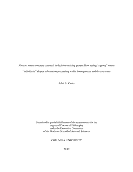 Abstract Versus Concrete Construal in Decision-Making Groups: How Seeing “A Group” Versus