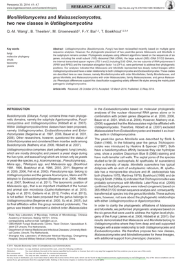 <I>Moniliellomycetes</I> and <I>Malasseziomycetes</I>, Two New Classes in <I>Ustilaginomycotina<