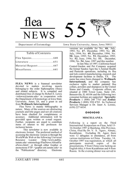 Flea NEWS 55 Department of Entomology Iowa State University, Ames, Iowa 50011 Versions Are Available for No