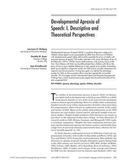 Developmental Apraxia of Speech: I