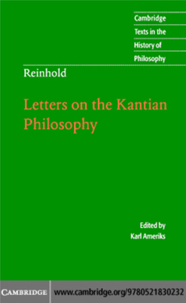 Reinhold: Letters on the Kantian Philosophy