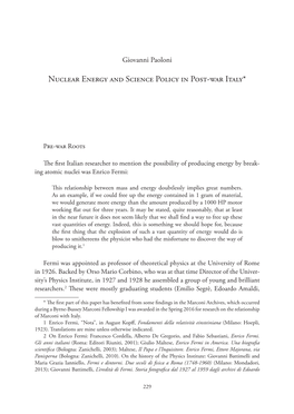 Nuclear Energy and Science Policy in Post-War Italy*