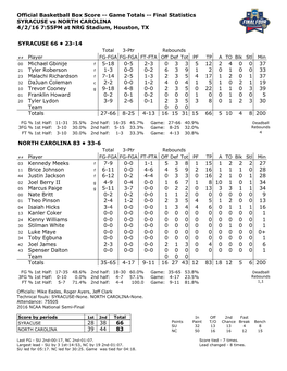 North Carolina Vs. Syracuse 1St Half 4-2-16.Pmd