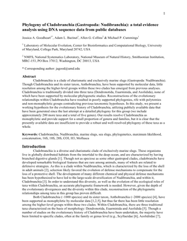 Phylogeny of Cladobranchia (Gastropoda: Nudibranchia): a Total Evidence Analysis Using DNA Sequence Data from Public Databases