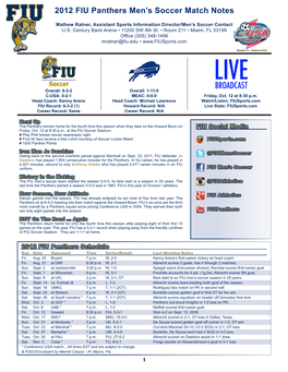 2012 FIU Panthers Men's Soccer Match Notes