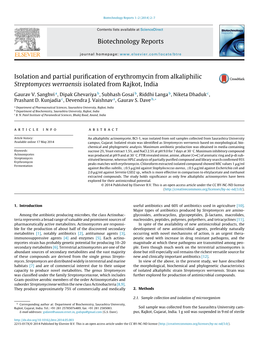 Isolation and Partial Purification of Erythromycin from Alkaliphilic Streptomyces Werraensis Isolated from Rajkot, India