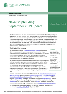 Naval Shipbuilding: by Louisa Brooke-Holland September 2019 Update