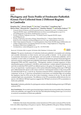 Phylogeny and Toxin Profile of Freshwater Pufferfish (Genus Pao) Collected from 2 Different Regions in Cambodia