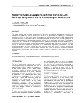 Architectural Engineering in the Curriculum 3