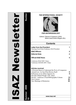 ISAZ Newsletter Number 33, Summer 2008