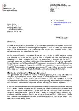 Letter from the Secretary of State for International Trade to UK Export