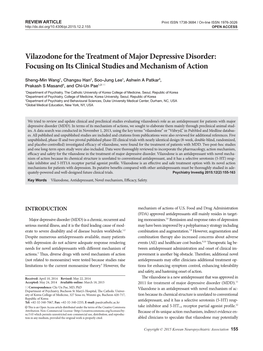 Vilazodone for the Treatment of Major Depressive Disorder: Focusing on Its Clinical Studies and Mechanism of Action