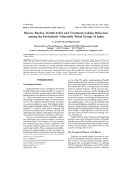 Disease Burden, Health-Belief and Treatment-Seeking Behaviour Among the Particularly Vulnerable Tribal Groups of India