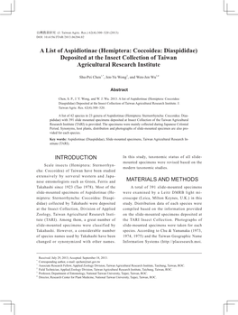 A List of Aspidiotinae (Hemiptera: Coccoidea: Diaspididae) Deposited at the Insect Collection of Taiwan Agricultural Research Institute