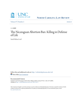 The Nicaraguan Abortion Ban: Killing in Defense of Life, 87 N.C