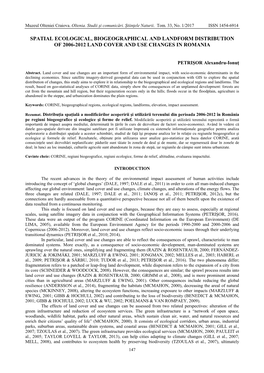 Spatial Ecological, Biogeographical and Landform Distribution of 2006-2012 Land Cover and Use Changes in Romania