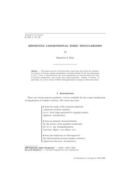 RESOLVING 3-DIMENSIONAL TORIC SINGULARITIES by Dimitrios I. Dais