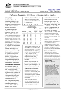 Preference Flows at the 2004 House of Representatives Election