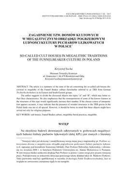 Zagadnienie Tzw. Domów Kultowych W Megalitycznym Obrządku Pogrzebowym Ludności Kultury Pucharów Lejkowatych W Polsce1