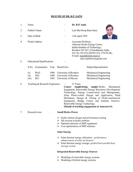 RESUME of DR. RP SAINI 1. Name