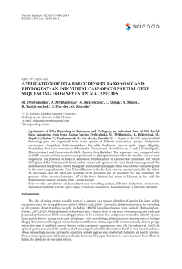 Application of Dna Barcoding in Taxonomy and Phylogeny: an Individual Case of Coi Partial Gene Sequencing from Seven Animal Species