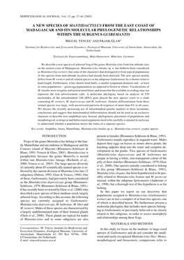 A New Species of Mantidactylus from the East Coast of Madagascar and Its Molecular Phylogenetic Relationships Within the Subgenus Guibemantis