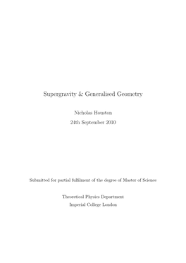 Supergravity & Generalised Geometry
