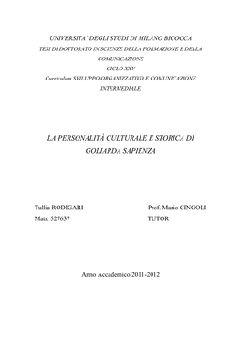 La Personalità Culturale E Storica Di Goliarda Sapienza